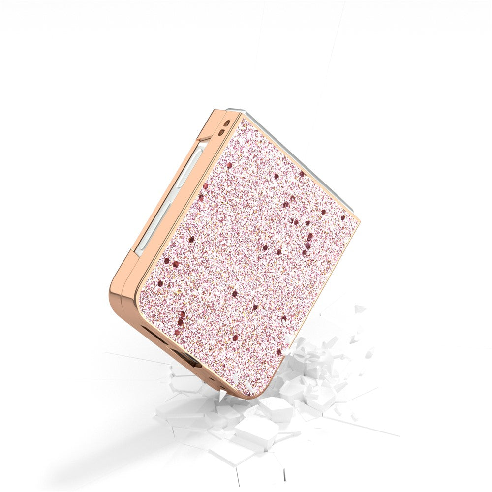For Samsung Galaxy Z Flip7 FE 5G / Z Flip6 5G Case Electroplating Phone Cover Glitter Surface Design PU+TPU Protective Case - Pink