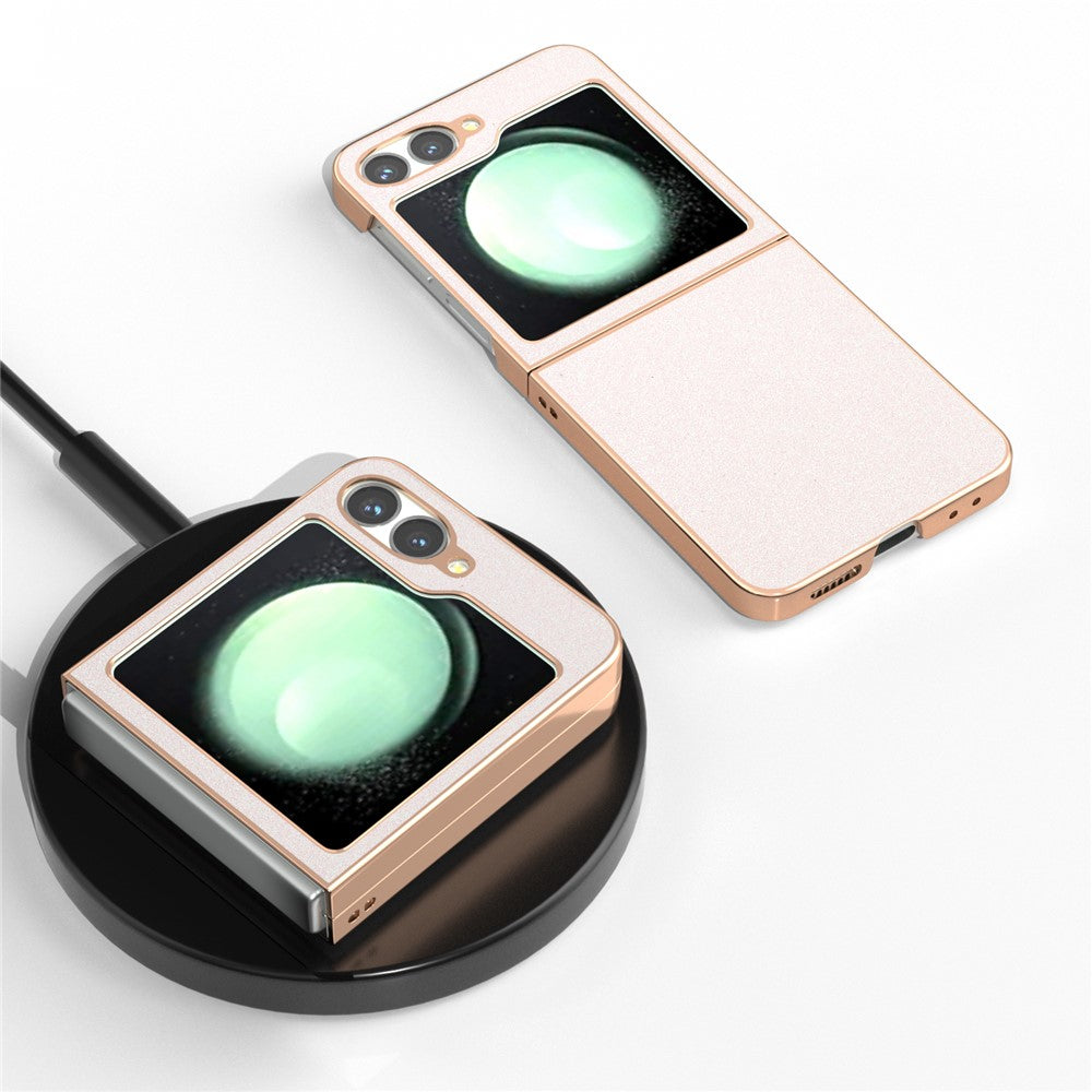 For Samsung Galaxy Z Flip7 FE 5G / Z Flip6 5G Case Electroplating Phone Cover Glitter Surface Design PU+TPU Protective Case - White