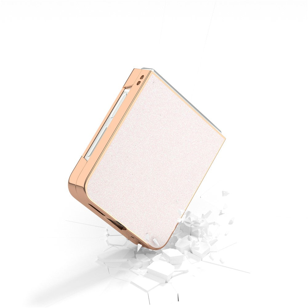 For Samsung Galaxy Z Flip7 FE 5G / Z Flip6 5G Case Electroplating Phone Cover Glitter Surface Design PU+TPU Protective Case - White