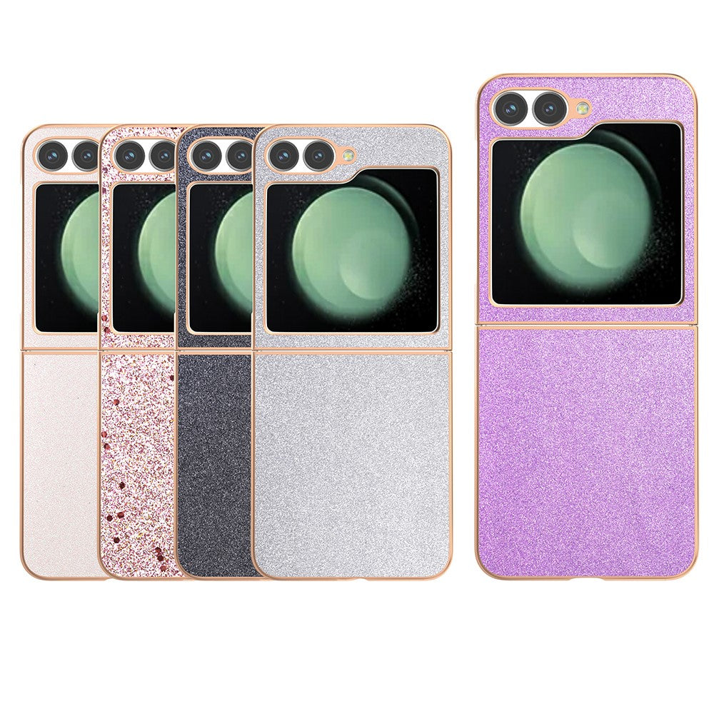 For Samsung Galaxy Z Flip7 FE 5G / Z Flip6 5G Case Electroplating Phone Cover Glitter Surface Design PU+TPU Protective Case - White