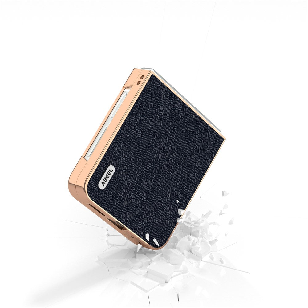 ABEEL For Samsung Galaxy Z Flip7 FE 5G / Z Flip6 5G Case Electroplating Phone Cover Cross Texture Genuine Cow Leather+TPU Protective Case - Blue