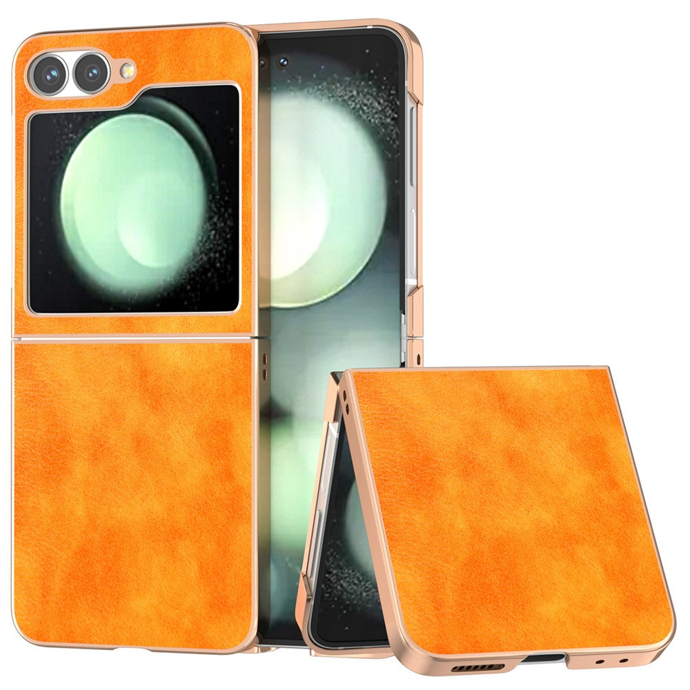 For Samsung Galaxy Z Flip7 FE 5G / Z Flip6 5G Case Electroplating Phone Cover PU Leather+TPU Litchi Texture Case - Orange