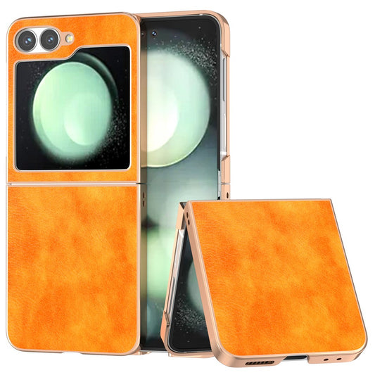 For Samsung Galaxy Z Flip7 FE 5G / Z Flip6 5G Case Electroplating Phone Cover PU Leather+TPU Litchi Texture Case - Orange
