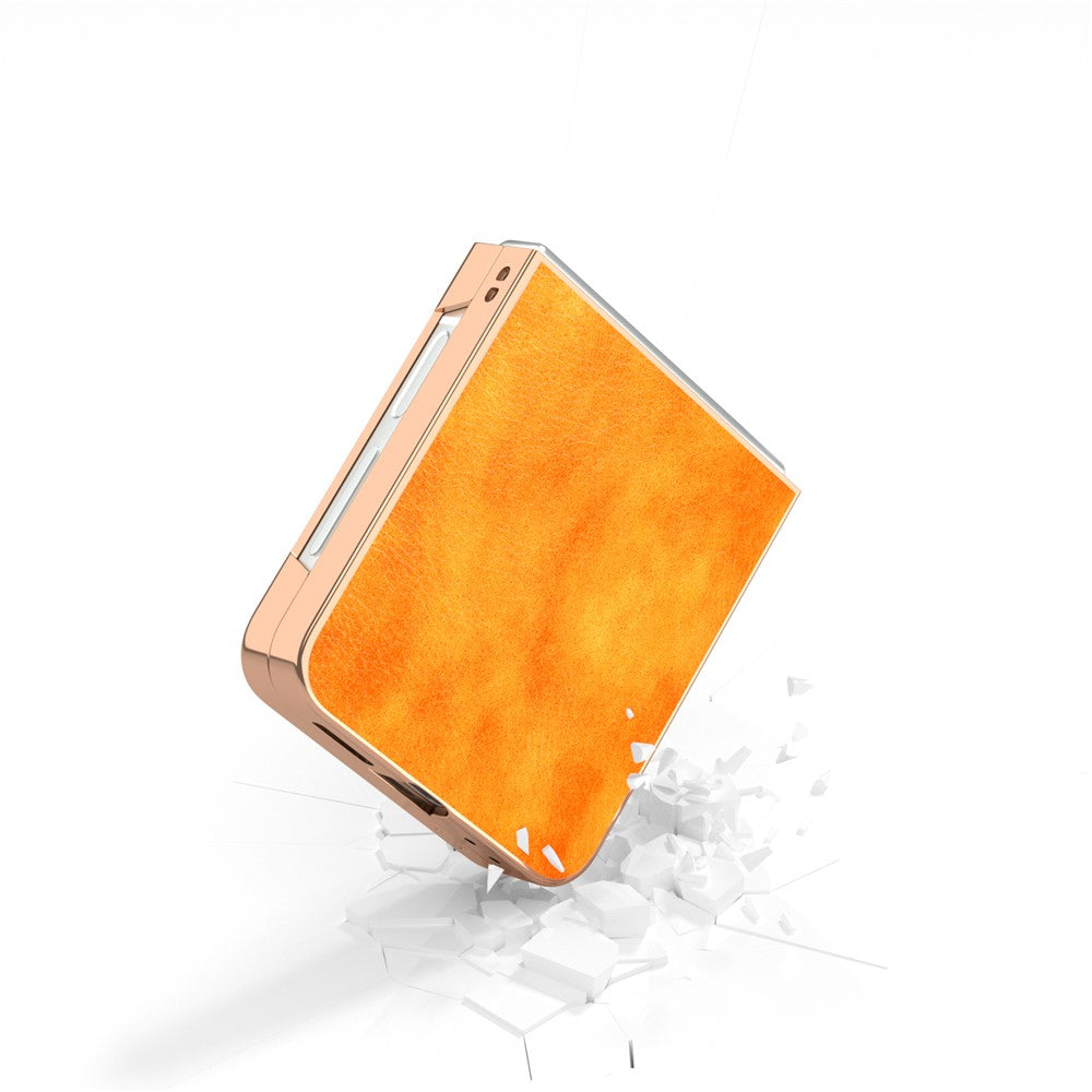 For Samsung Galaxy Z Flip7 FE 5G / Z Flip6 5G Case Electroplating Phone Cover PU Leather+TPU Litchi Texture Case - Orange