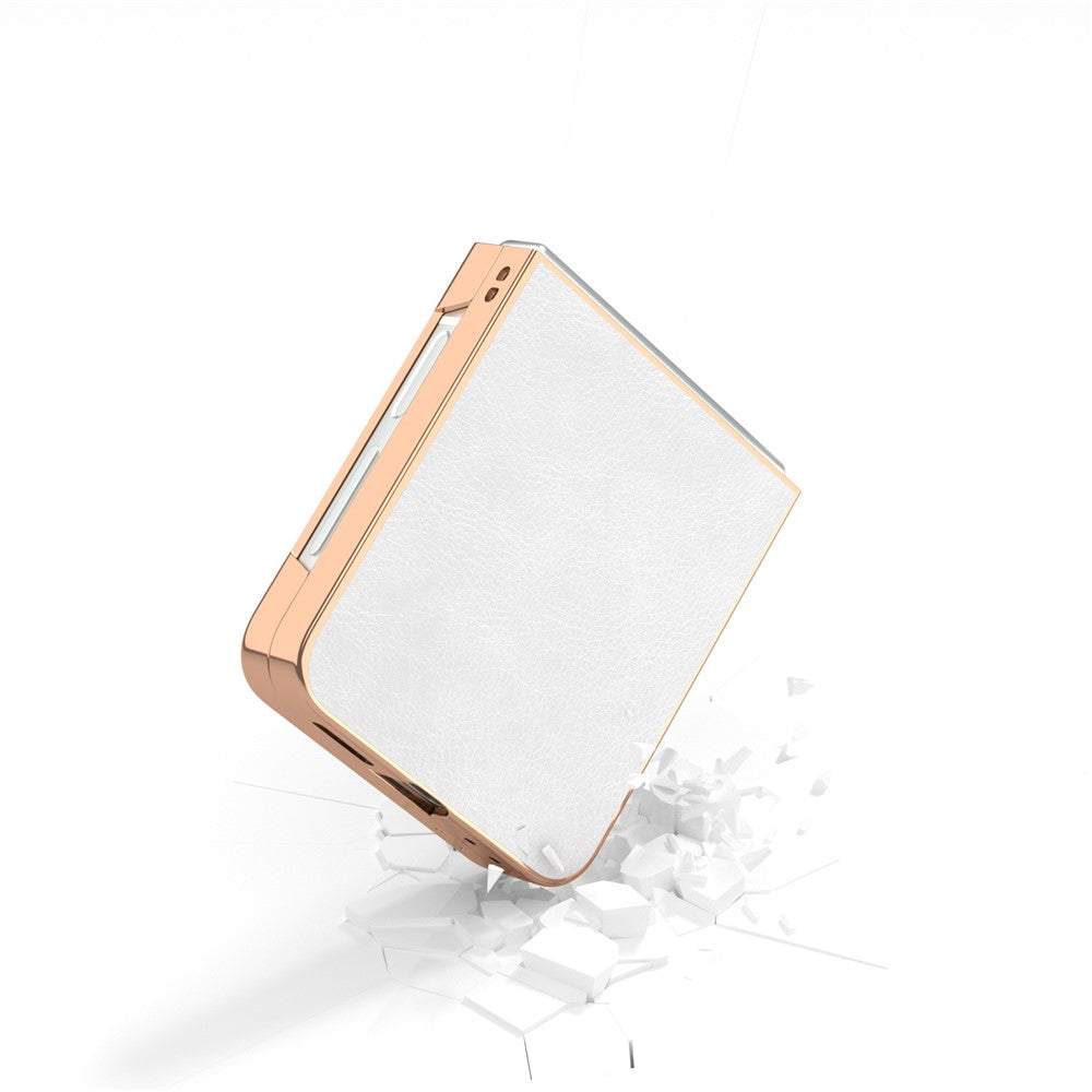 For Samsung Galaxy Z Flip7 FE 5G / Z Flip6 5G Case Electroplating Phone Cover PU Leather+TPU Litchi Texture Case - White