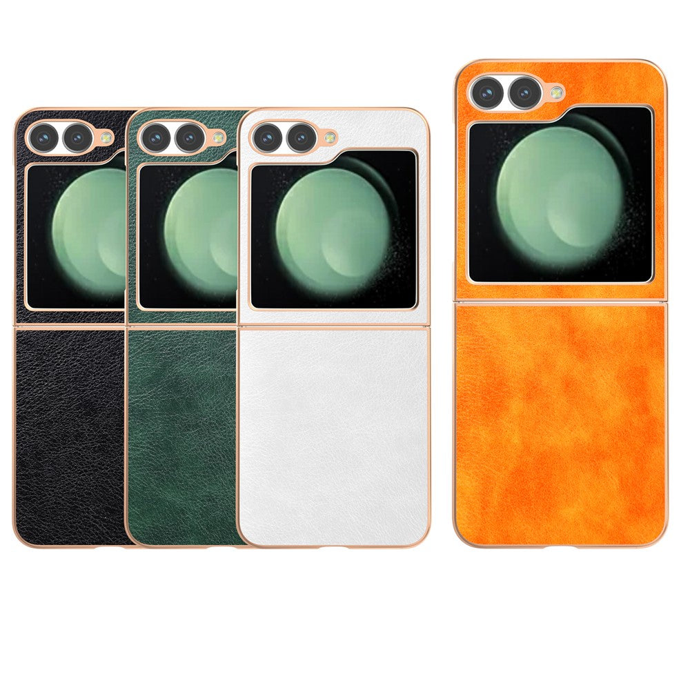 For Samsung Galaxy Z Flip7 FE 5G / Z Flip6 5G Case Electroplating Phone Cover PU Leather+TPU Litchi Texture Case - White