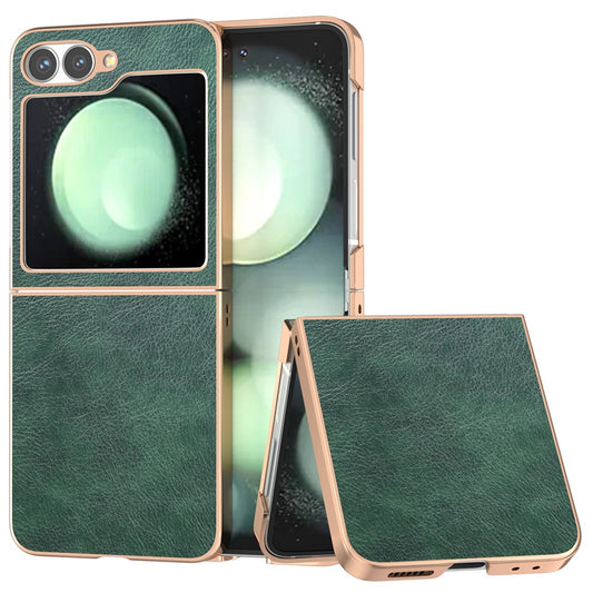 For Samsung Galaxy Z Flip7 FE 5G / Z Flip6 5G Case Electroplating Phone Cover PU Leather+TPU Litchi Texture Case - Green