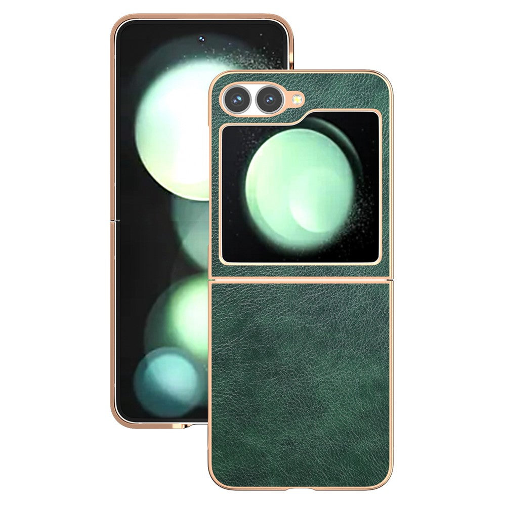 For Samsung Galaxy Z Flip7 FE 5G / Z Flip6 5G Case Electroplating Phone Cover PU Leather+TPU Litchi Texture Case - Green