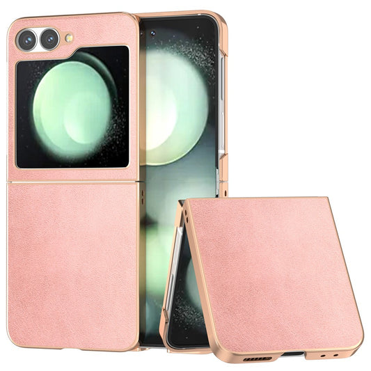 For Samsung Galaxy Z Flip7 FE 5G / Z Flip6 5G Case Electroplating Phone Cover Cowhide Texture PU+TPU Protective Case - Pink