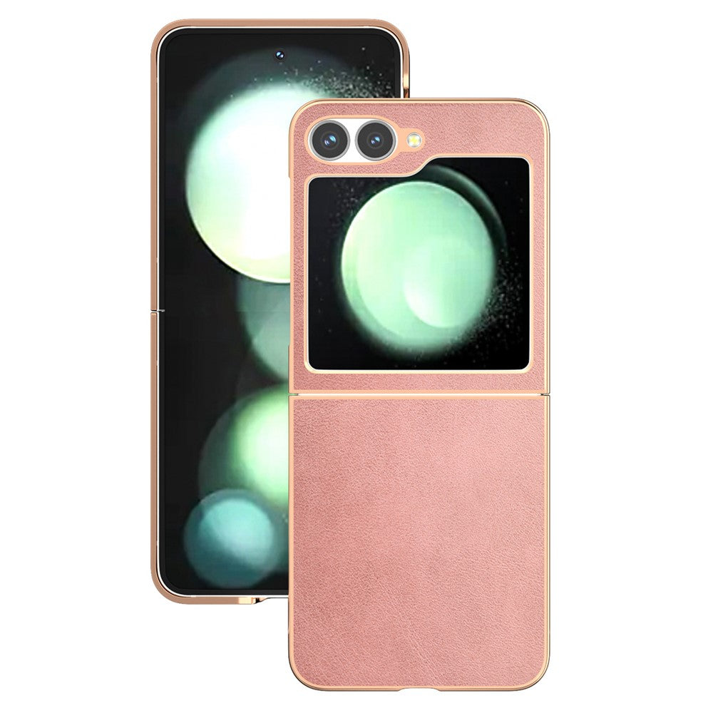 For Samsung Galaxy Z Flip7 FE 5G / Z Flip6 5G Case Electroplating Phone Cover Cowhide Texture PU+TPU Protective Case - Pink