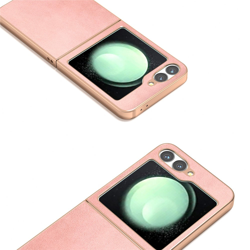 For Samsung Galaxy Z Flip7 FE 5G / Z Flip6 5G Case Electroplating Phone Cover Cowhide Texture PU+TPU Protective Case - Pink