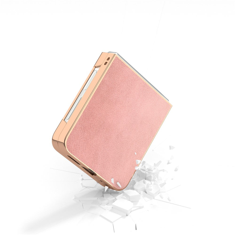 For Samsung Galaxy Z Flip7 FE 5G / Z Flip6 5G Case Electroplating Phone Cover Cowhide Texture PU+TPU Protective Case - Pink
