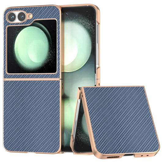 For Samsung Galaxy Z Flip7 FE 5G / Z Flip6 5G Case Electroplating Phone Cover Carbon Fiber Texture PU+TPU Protective Case - Baby Blue