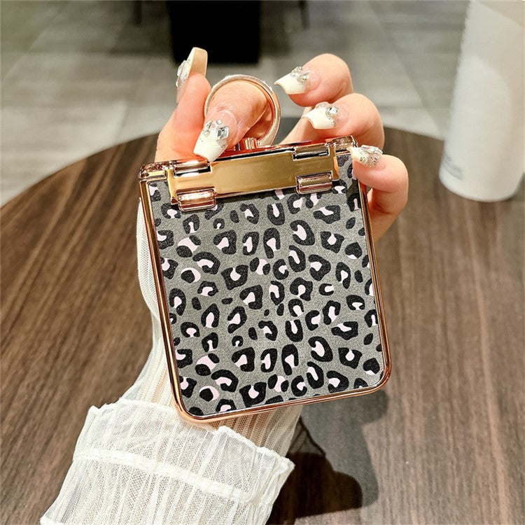For Huawei nova Flip 5G Case Leopard Pattern Ring Holder Rhinestone Hard PC Phone Cover - Black