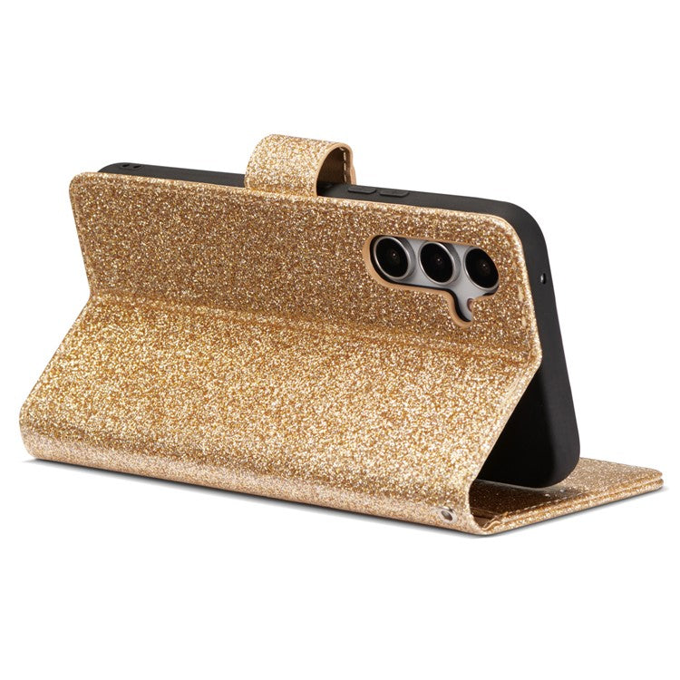 For Samsung Galaxy A54 5G Glitter Leather Case with Diamond Love Heart Wallet Stand Flip Cover - Gold
