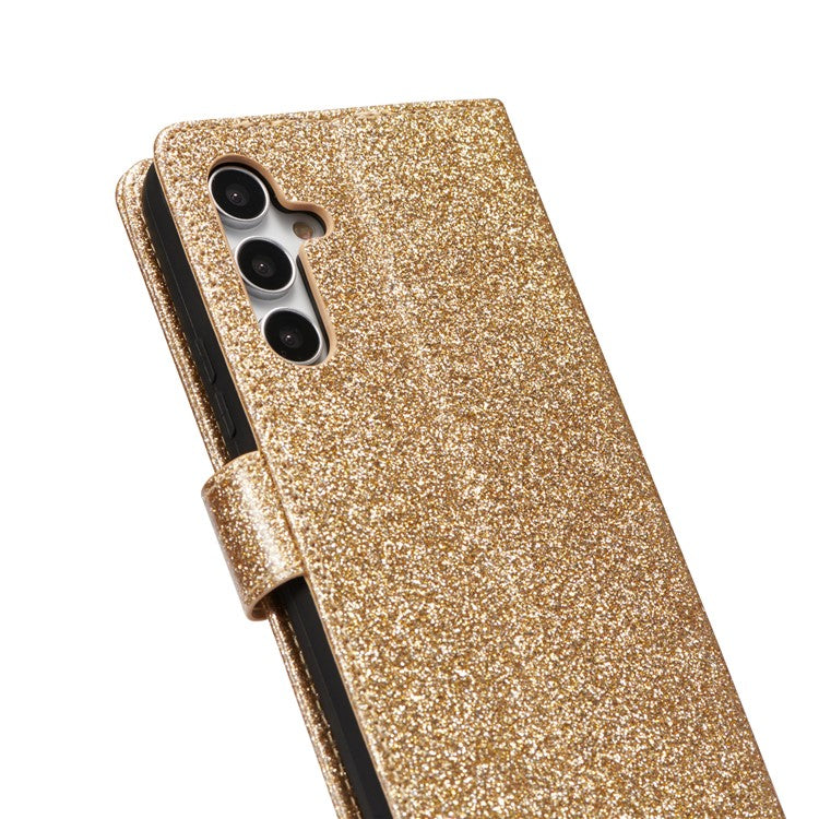 For Samsung Galaxy A54 5G Glitter Leather Case with Diamond Love Heart Wallet Stand Flip Cover - Gold