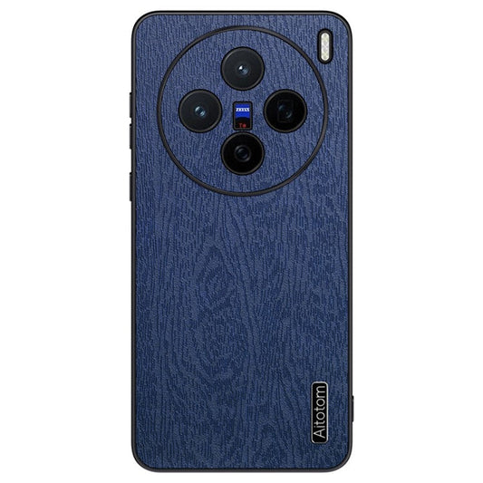 For vivo X200 5G Case Wood Texture PU Leather Coated PC+TPU Phone Cover - Blue