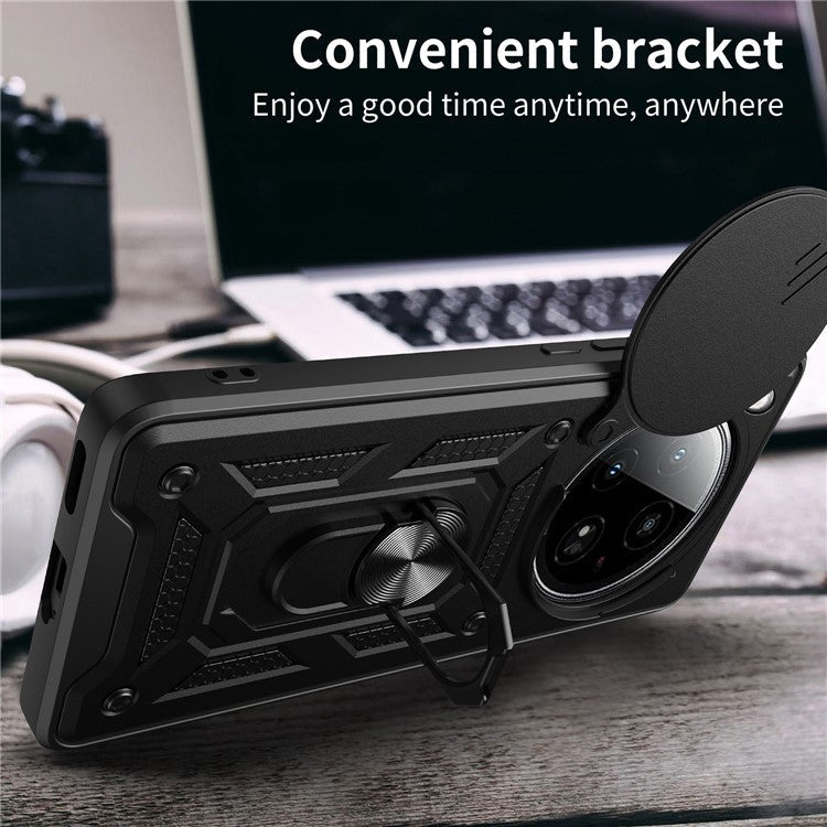 For Infinix Zero 40 5G Case with Slide Camera Lid PC+TPU Kickstand Phone Cover - Black