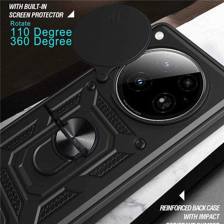 For Infinix Zero 40 5G Case with Slide Camera Lid PC+TPU Kickstand Phone Cover - Black