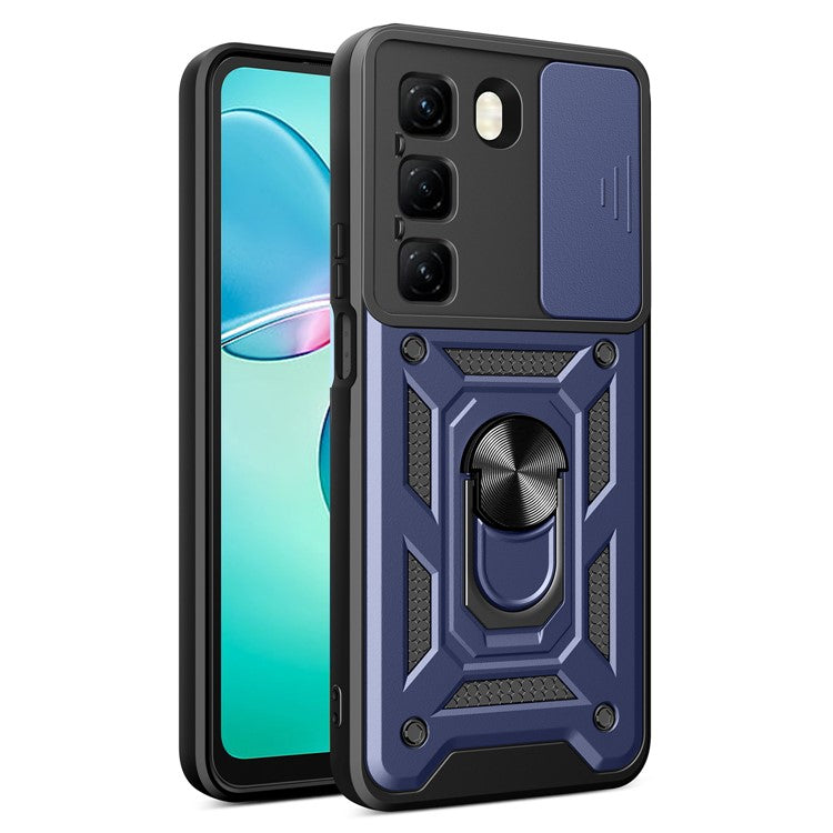 For Infinix Hot 50 4G Case with Slide Camera Lid PC+TPU Kickstand Phone Cover - Blue