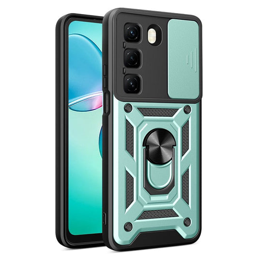 For Infinix Hot 50 4G Case with Slide Camera Lid PC+TPU Kickstand Phone Cover - Green