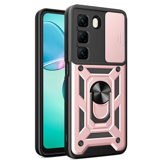 For Infinix Hot 50 4G Case with Slide Camera Lid PC+TPU Kickstand Phone Cover - Rose Gold