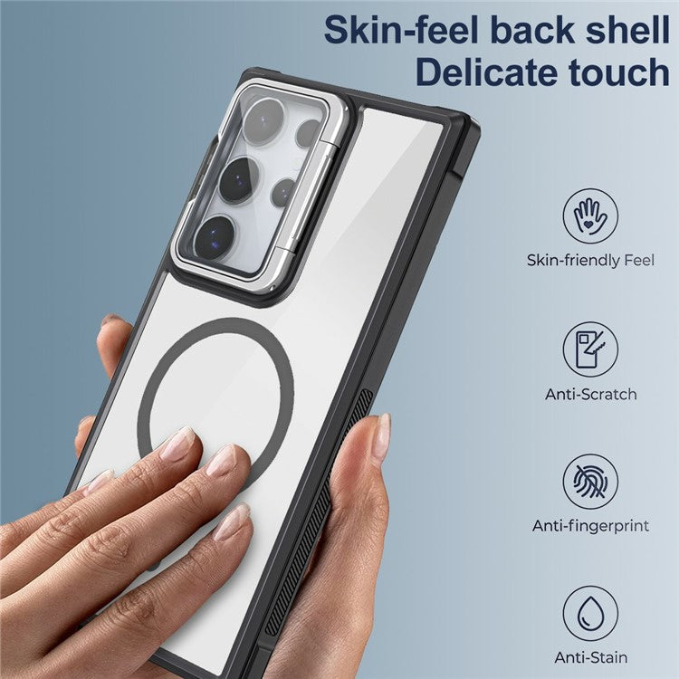 For Samsung Galaxy S23 Ultra Clear Phone Case Compatible with MagSafe Back Cover with Lens Cover Kickstand - Wine Red