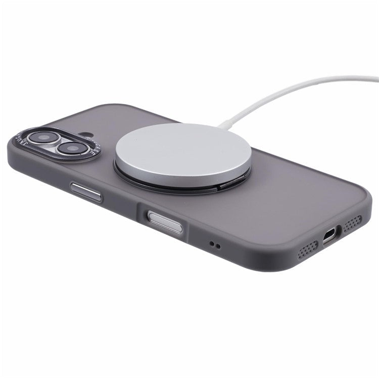JAUCASE For iPhone 16 Case Rotary Kickstand PC+TPU Phone Cover Compatible with MagSafe - Grey