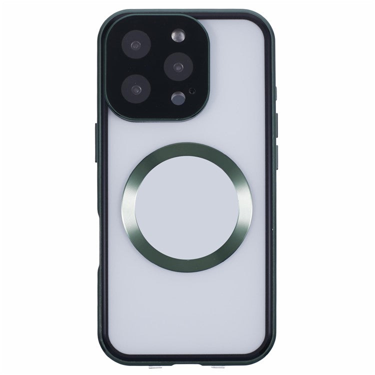 For iPhone 16 Pro Case Double Sides Tempered Glass Phone Cover Compatible with MagSafe Full Protector - Green
