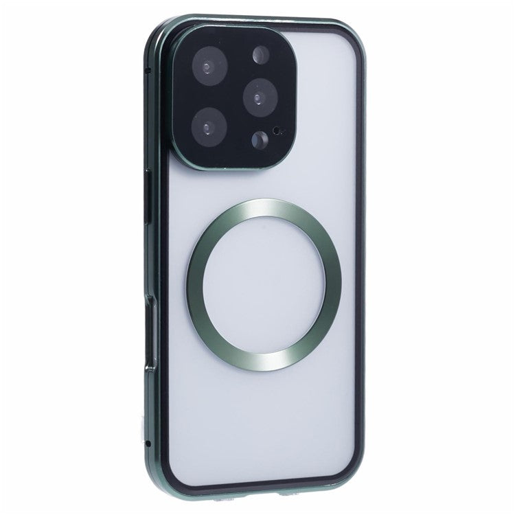 For iPhone 16 Pro Case Double Sides Tempered Glass Phone Cover Compatible with MagSafe Full Protector - Green