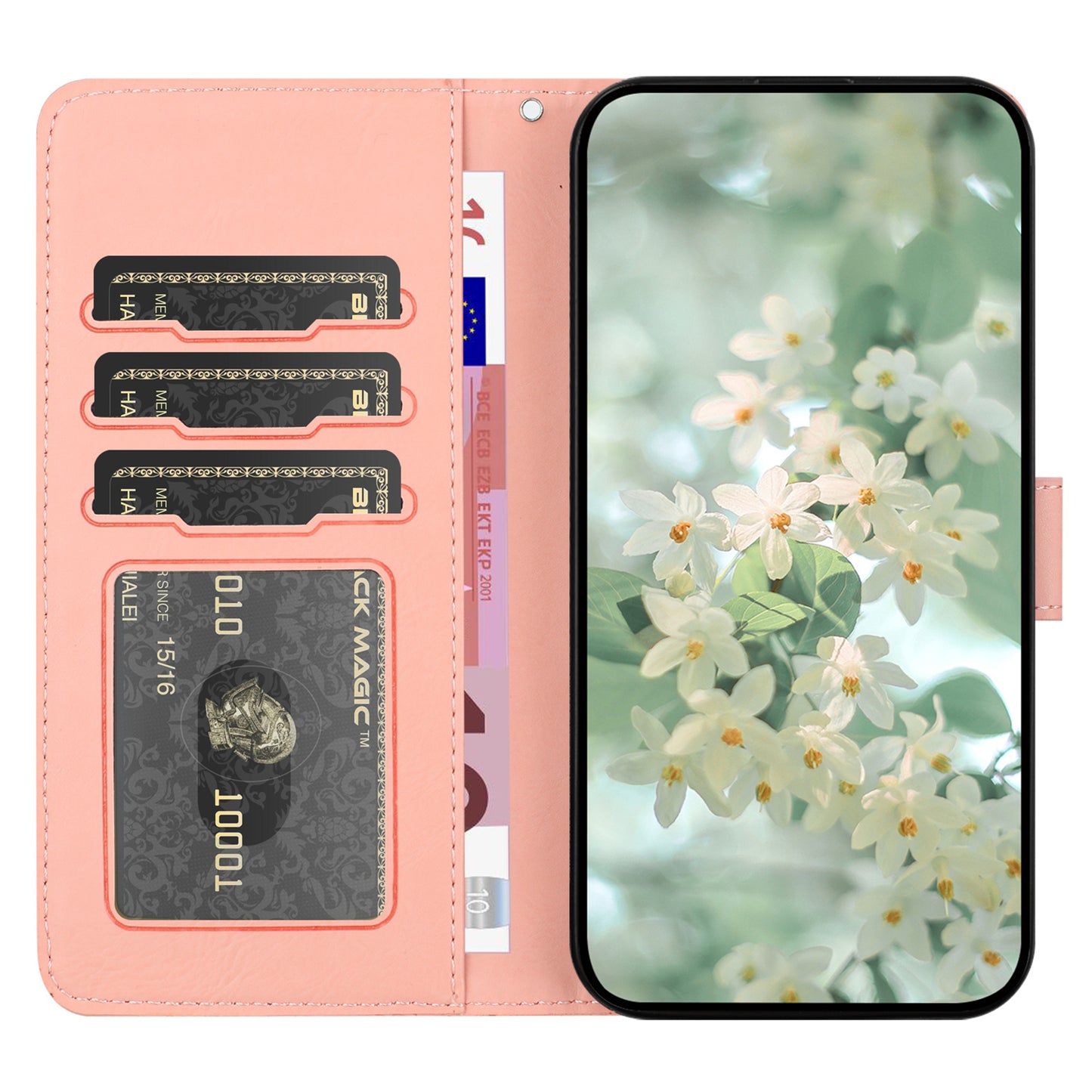 For Samsung Galaxy A16 5G / 4G Case Flower Imprint Leather Flip Wallet Phone Cover with Wrist Strap - Pink