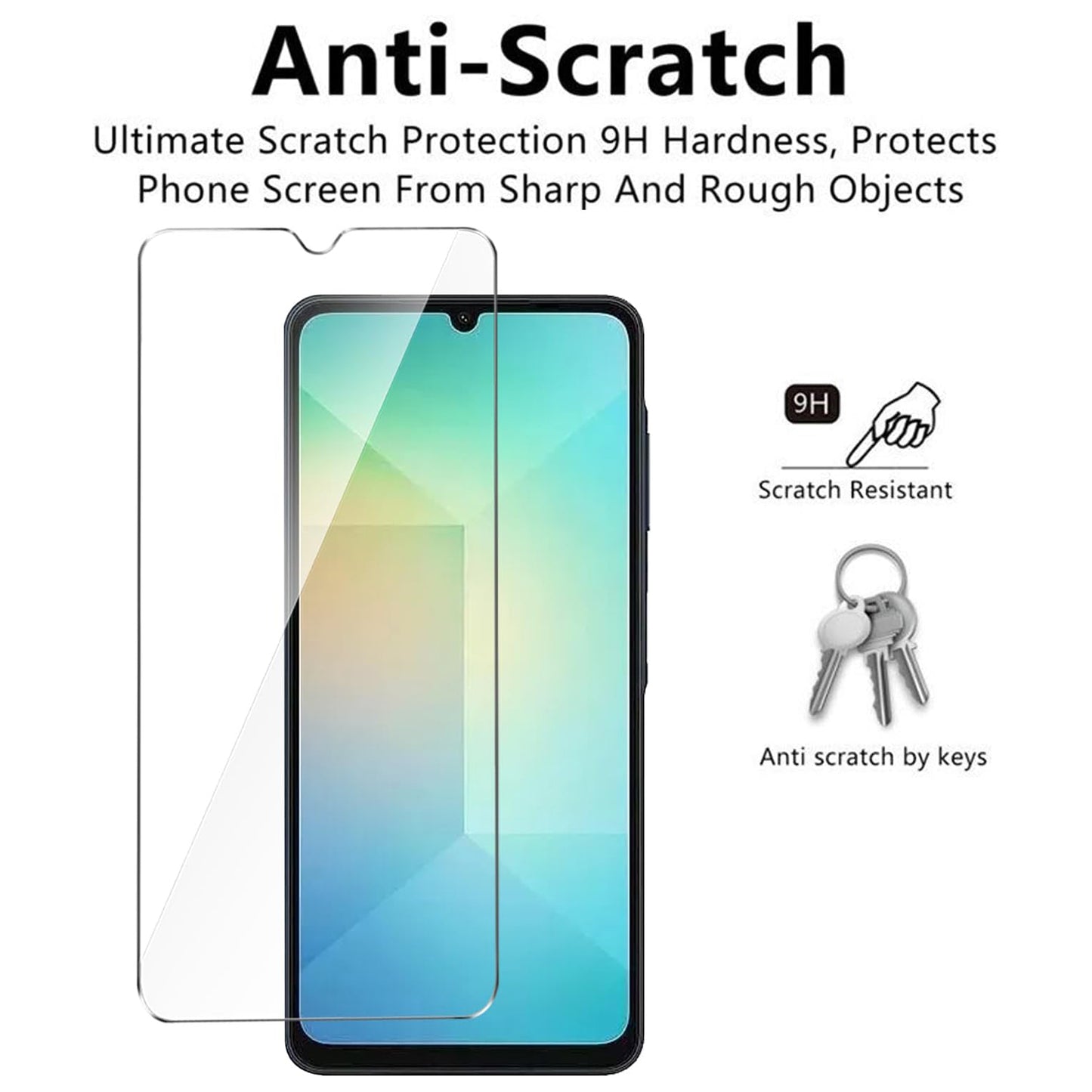 For Samsung Galaxy A06 Case TPU Clear Phone Cover + 3PCS Tempered Glass Screen Film 2.5D Arc Edge