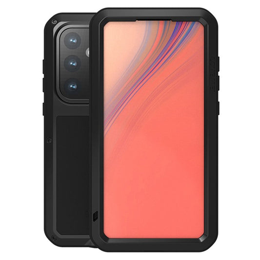 LOVE MEI For Samsung Galaxy S24 FE Case Tempered Glass Screen Protector Metal+Silicone Phone Cover - Black