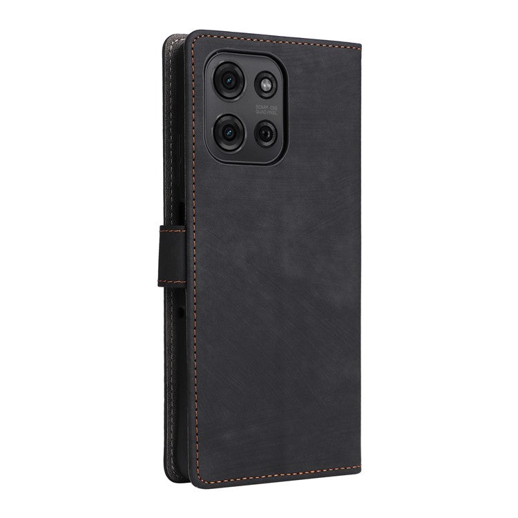 For Motorola Moto G75 5G Wallet Case RFID Blocking PU Leather Cover Stand View - Black