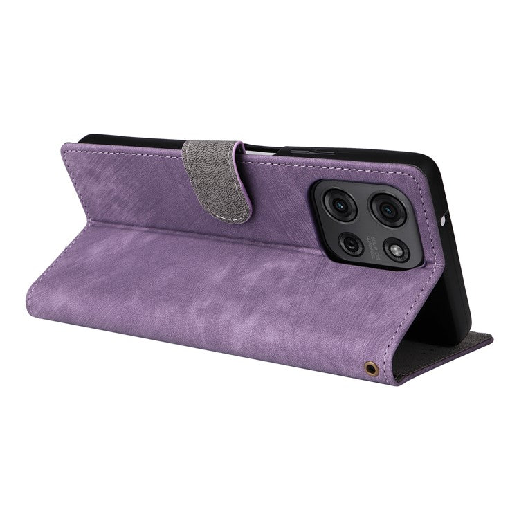 For Motorola Moto G75 5G Wallet Case RFID Blocking PU Leather Cover Stand View - Purple