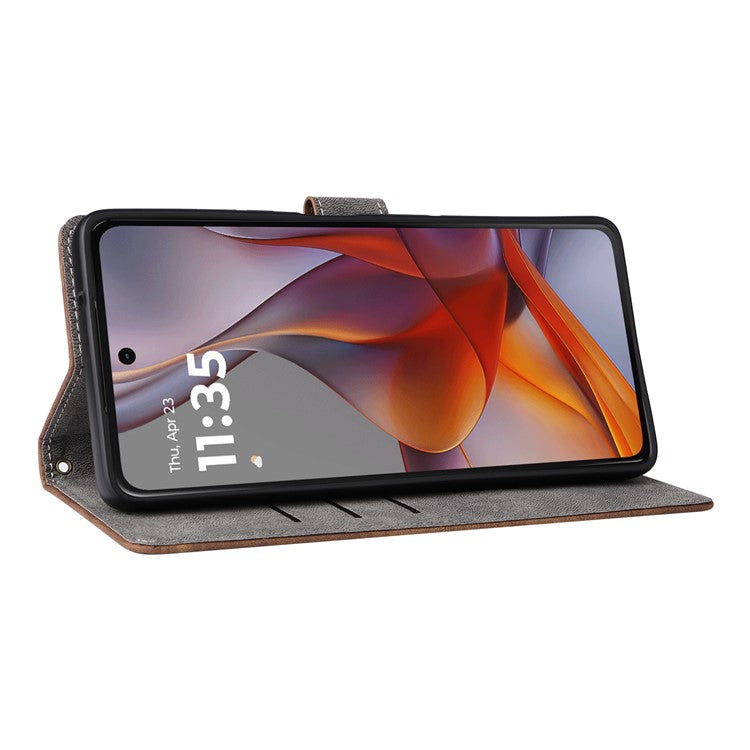 For Motorola Moto G75 5G Wallet Case RFID Blocking PU Leather Cover Stand View - Brown