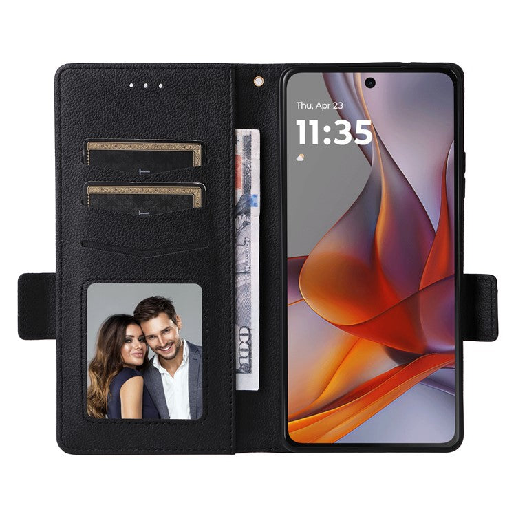 For Motorola Moto G75 5G Case Litchi Texture PU Leather Wallet Flip Phone Cover - Black
