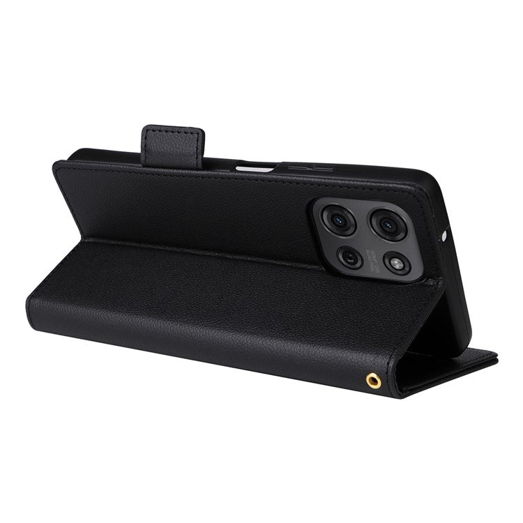 For Motorola Moto G75 5G Case Litchi Texture PU Leather Wallet Flip Phone Cover - Black
