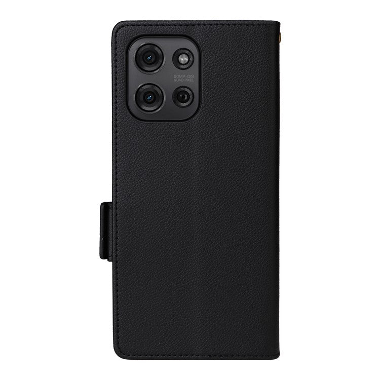 For Motorola Moto G75 5G Case Litchi Texture PU Leather Wallet Flip Phone Cover - Black