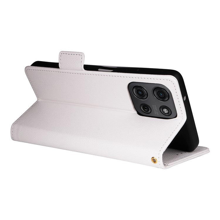 For Motorola Moto G75 5G Case Litchi Texture PU Leather Wallet Flip Phone Cover - White