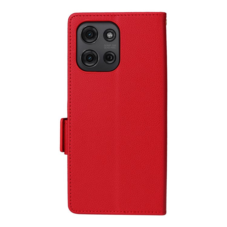 For Motorola Moto G75 5G Case Litchi Texture PU Leather Wallet Flip Phone Cover - Red