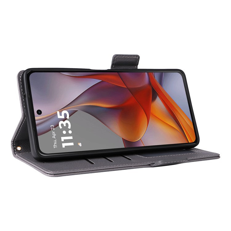 For Motorola Moto G75 5G Case Litchi Texture PU Leather Wallet Flip Phone Cover - Grey