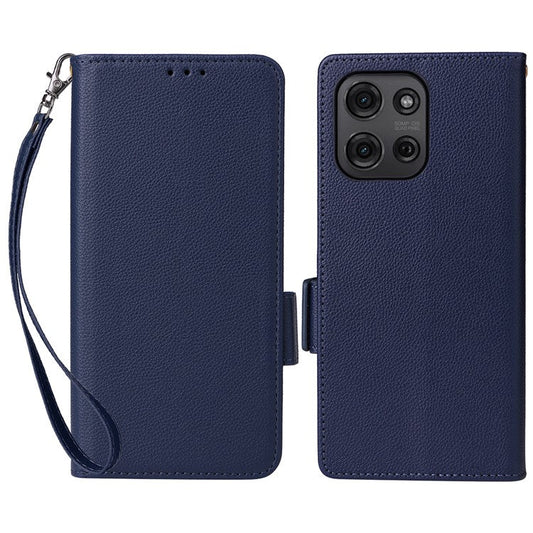 For Motorola Moto G75 5G Case Litchi Texture PU Leather Wallet Flip Phone Cover - Dark Blue