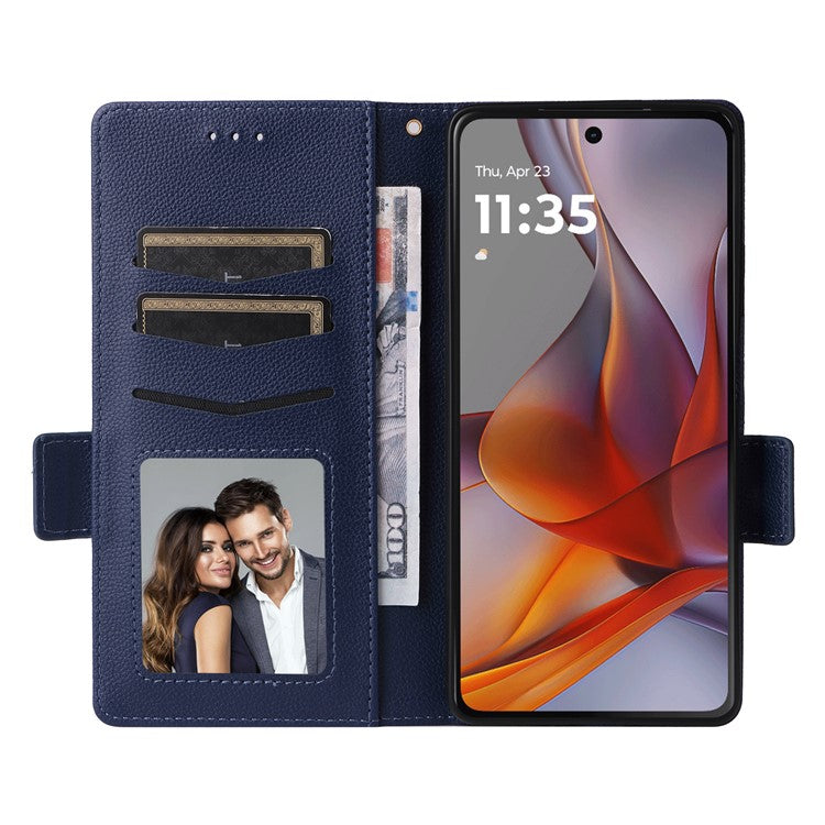 For Motorola Moto G75 5G Case Litchi Texture PU Leather Wallet Flip Phone Cover - Dark Blue