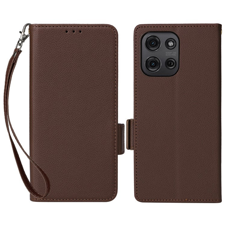 For Motorola Moto G75 5G Case Litchi Texture PU Leather Wallet Flip Phone Cover - Brown