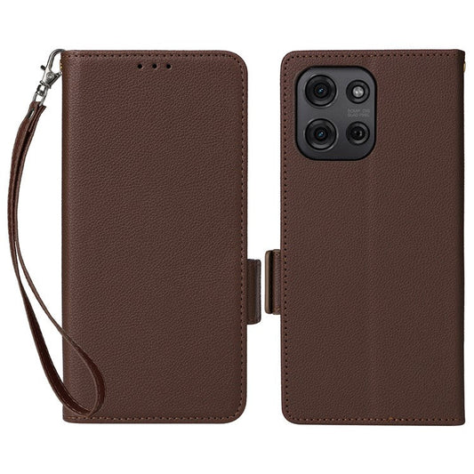 For Motorola Moto G75 5G Case Litchi Texture PU Leather Wallet Flip Phone Cover - Brown