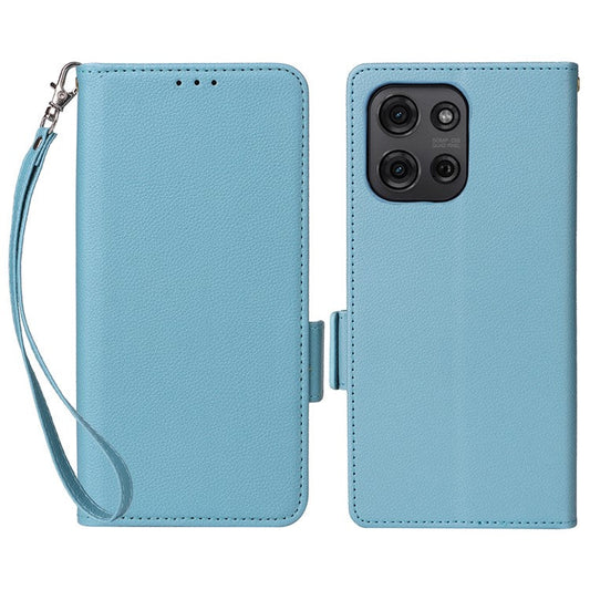 For Motorola Moto G75 5G Case Litchi Texture PU Leather Wallet Flip Phone Cover - Baby Blue