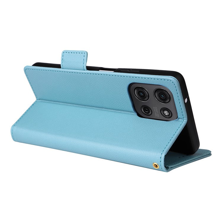 For Motorola Moto G75 5G Case Litchi Texture PU Leather Wallet Flip Phone Cover - Baby Blue