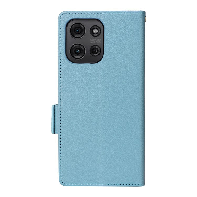 For Motorola Moto G75 5G Case Litchi Texture PU Leather Wallet Flip Phone Cover - Baby Blue
