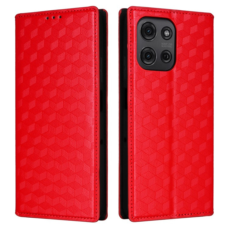 For Motorola Moto G75 5G Wallet Case Rhombus Imprinted Leather Phone Cover - Red